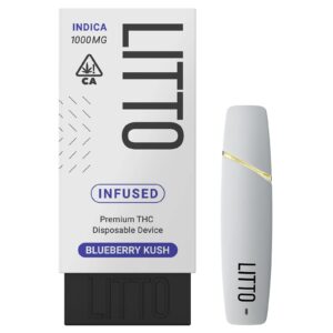 LITTO – Disposable – Blueberry Kush 1G offers a sweet, berry flavor with calming effects, providing a smooth, relaxing vape experience.