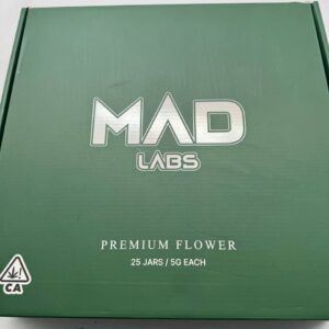 Mad Labs Premium Flower 25 Jars / 5G Each delivers top-quality, hand-selected cannabis with exceptional potency and flavor in every jar.