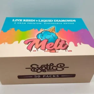 Melt Exotics 2G Disposable offers a premium vaping experience with 2 grams of high-potency distillate, rich flavors, and easy, draw-activated use.